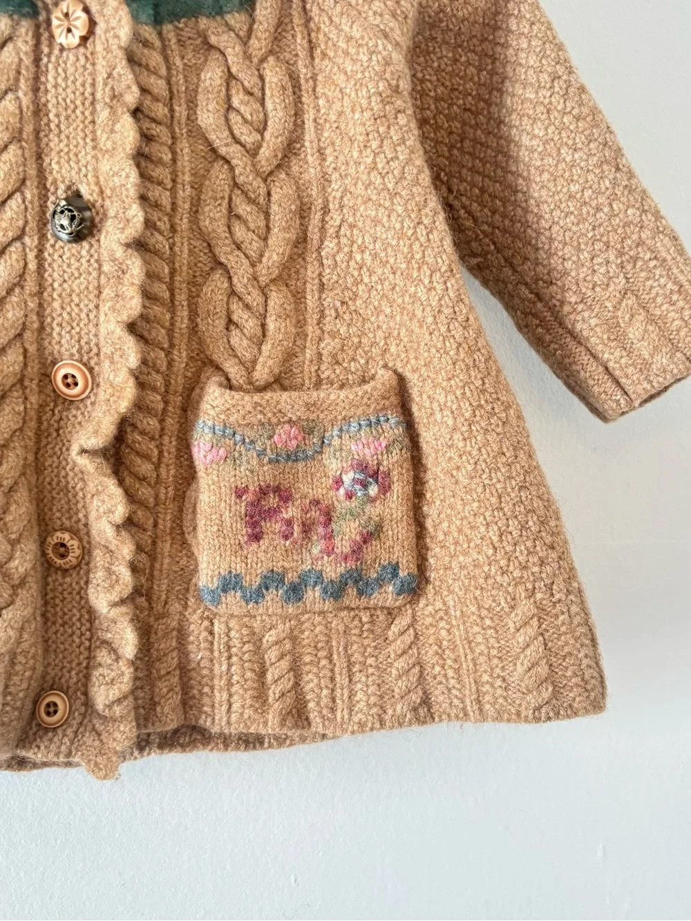 Ralph Lauren Girls Vintage Wool Cardigan Sweater Cable Knit Print Baby Y2K 2010